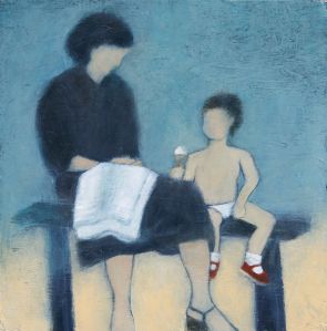 Lawr ar Lan y Mor/ You and me by the Sea / Acrylig ar fwrdd / Acrylic on board