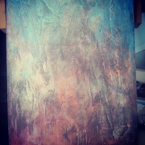 Dyma arbrofi gyda inc ac acrylig ar fwrdd gyda 'gesso' trwchus fel haen blaenorol. Dwi wrth fy modd yn ymgyrraedd at effaith mythig, os nad arallfydol gyda'r paled dwi'n ei ddewis wrth beintio.